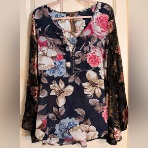 Aratta Silent Journey NWT Elegant Floral V-Neck Blouse